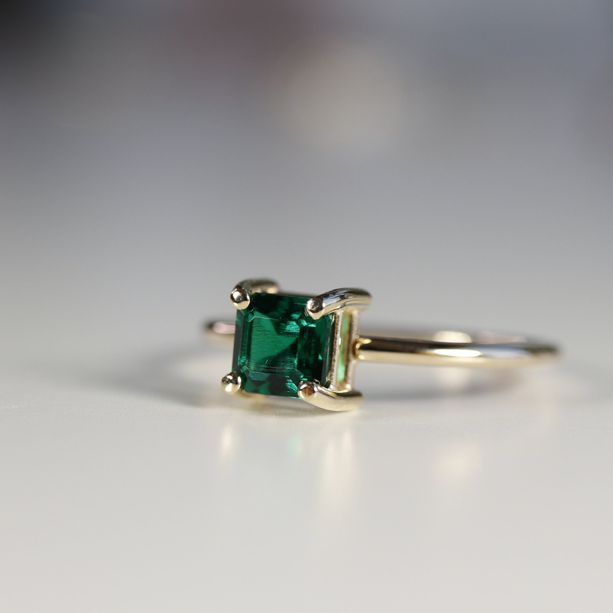 14k Gold Asscher Cut Emerald Ring Stacking Emerald Ring Art | Etsy