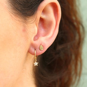 Teardrop Earrings 14k Solid Gold, Dainty Simple Gold Earrings, Everyday Minimalist Handmade Unique Stud Earrings, Best Friend Gift image 9