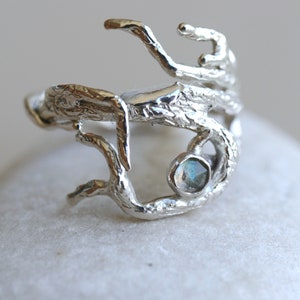 Gemstone Twig Ring, Sterling Silver Branch Ring, Birthstone Nature Ring, Botanical Jewelry Nature Lover Gift, Tree Ring, Boho Statement Ring