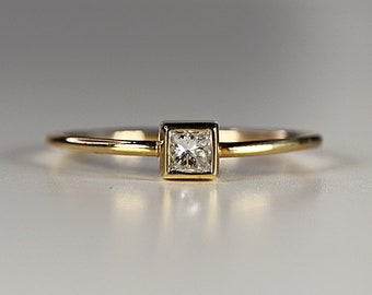 Dainty Diamond Ring, Diamond Stacking Ring, Princess Cut Diamond Ring, Minimalist Engagement Ring, Tiny Diamond Ring, Gift for Her