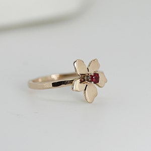 Floral Pearl Ring 14k Solid Gold, Unique Handmade Flower Engagement Ring, Rose Gold Cherry Blossom Promise Ring, June Birthstone Ring image 9
