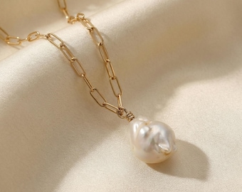 Baroque Pearl Necklace Gold Filled Chain, Bridal Pearl Jewelry, Wedding Jewelry Gift for Bride