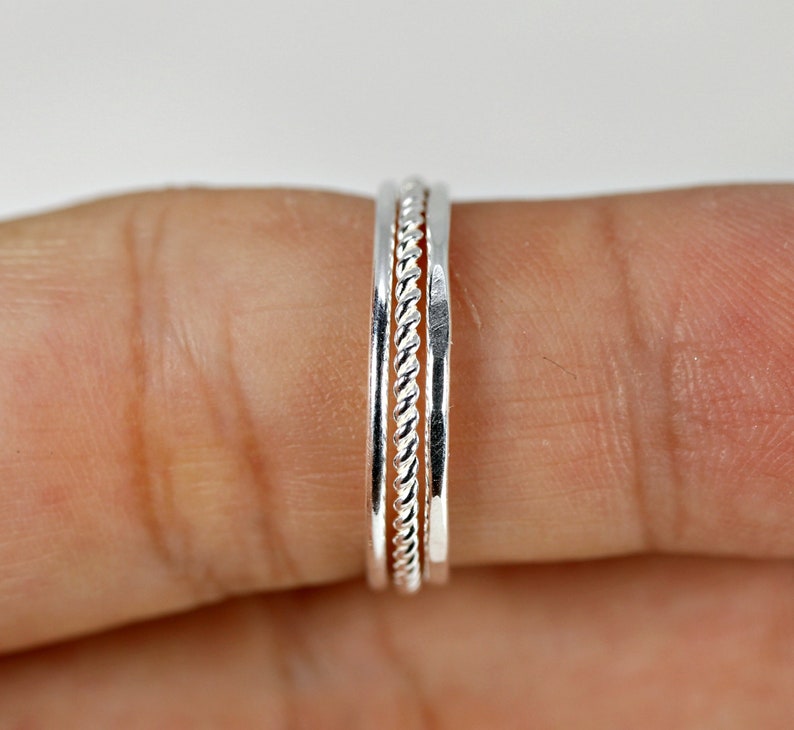 Sterling Silver Dainty Ring Delicate Thin Silver Ring Hammered Silver Ring Rope Ring Silver Stacking Ring Set Silver Midi Ring