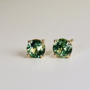 Green Sapphire Earrings 14k Solid Gold, Sapphire Bridal Earrings, Wedding Jewelry, Gift for Wife, Valentine Gift