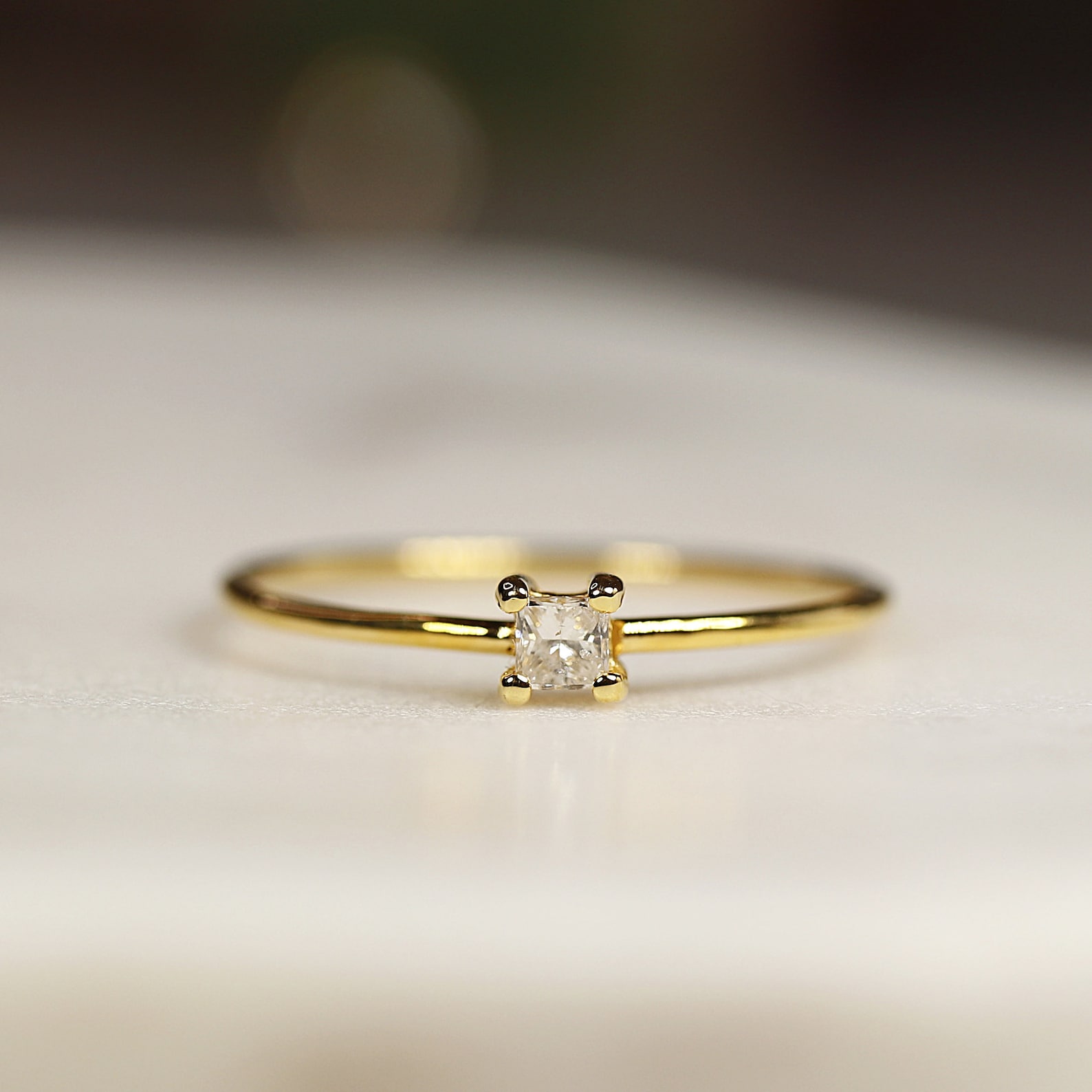 Mini Diamond Rings Dainty Diamond Ring 14k Gold, Tiny Diamond Stacking Ring, Princess Cut ...