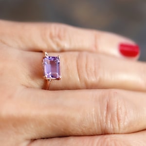 Emerald Cut Amethyst Ring Rose Gold, Amethyst Engagement Ring, February Birthstone, Art Deco Engagement Ring, Gemstone Ring Solid Gold image 7