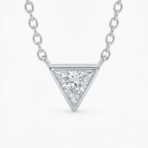 Triangle Moissanite Necklace 14k Solid White Gold, Bezel Set Dainty Pendant, Bridal Jewelry, Gift for New Mom, Jewelry Gift for Her