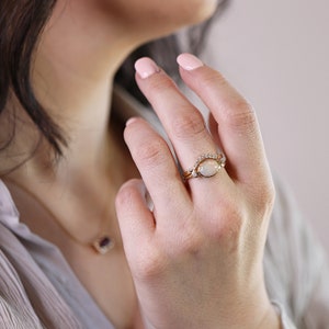 Ethiopian Opal Ring 14k Solid Gold, Diamond & Oval Opal Engagement Ring, Handmade Jewelry October Birthstone Ring, Anniversary Ring