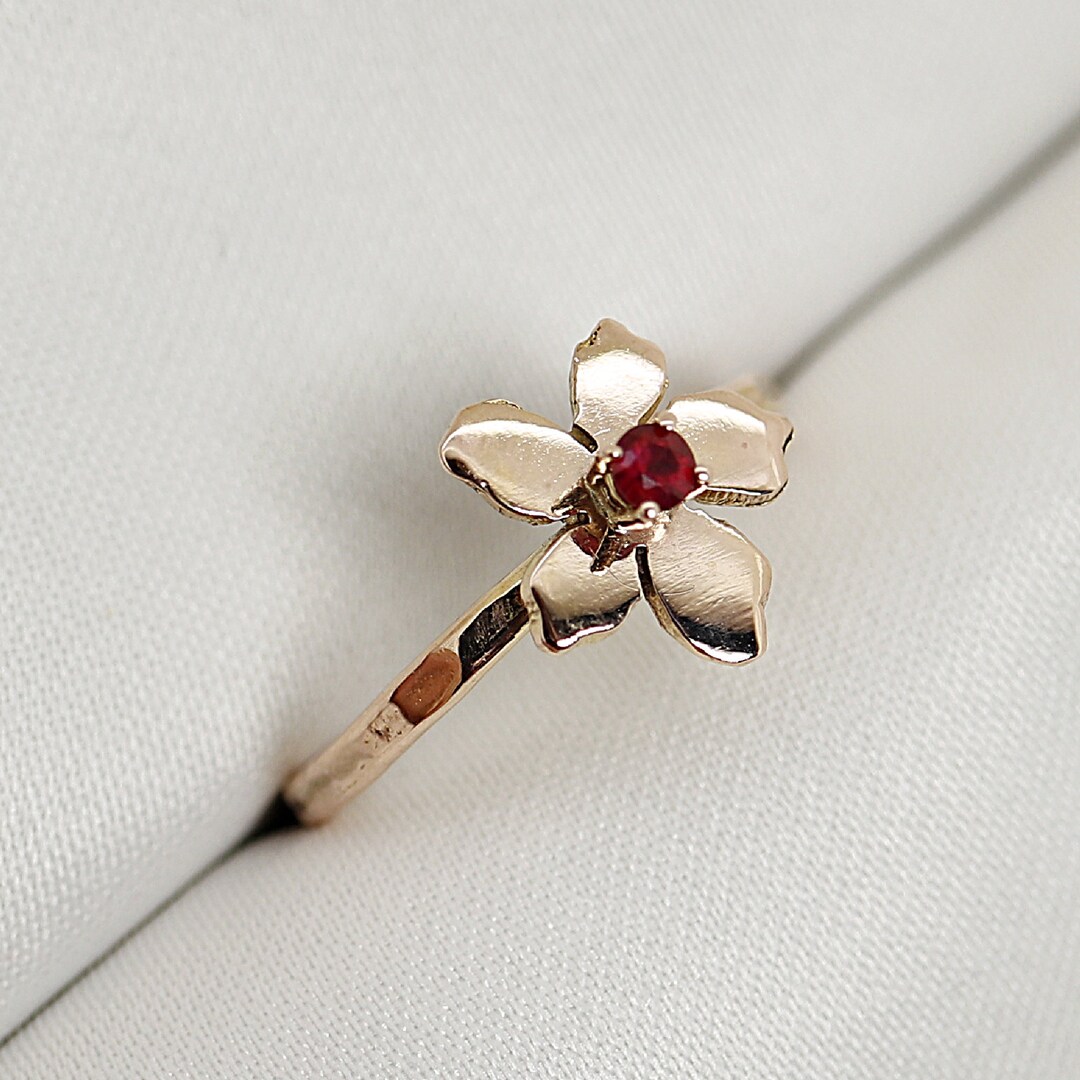 Handmade Flower Gemstone Ring 14k Solid Gold, Cherry Blossom Ring ...