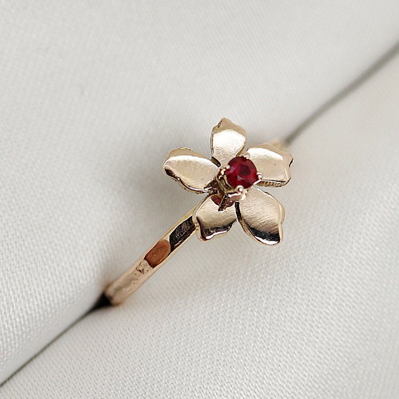 Floral Pearl Ring 14k Solid Gold, Unique Handmade Flower Engagement Ring, Rose Gold Cherry Blossom Promise Ring, June Birthstone Ring image 2