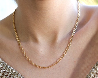 Gold Oval Link Chain Necklace, Minimalist Choker Necklace, Gold Layering Necklace, Oval Link Chain Necklace, Gold Statement Necklace