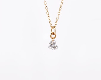 Lab Grown Heart Diamond Necklace, 14K Gold Floating Diamond Pendant, Drilled Heart Shaped Diamond Necklace, Solitaire Gift for Her