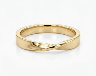 Mobius Ring 14k Gold, Twisted Gold Ring, Mobius Wedding Ring, Infinity Ring, His and Hers Matching Band, Stackable Wedding Ring
