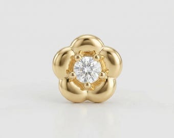 Flower Flat Back Earrings 14k Solid Gold, CZ Internally Threaded Studs, Cartilage Piercing Jewelry, Gold Stack Gift for Her