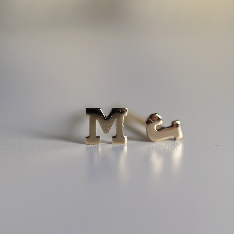 Tiny Initial Earrings 14k Solid Gold, Tiny Block Letter Earrings Studs, Monogram Earrings, Dainty Initial Stud Earrings, Personalized Gift image 7