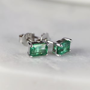 Genuine Emerald Earrings 14k Gold Emerald Cut Emerald Stud Earrings, May Birthstone Earrings, Emerald Studs, 20th Anniversary Gift for her image 6