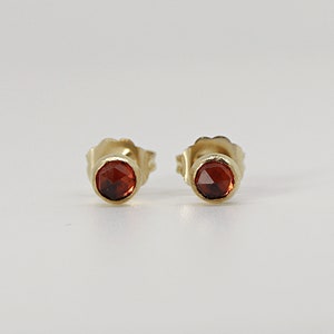 Genuine Garnet Earrings Gold Filled, Handmade Round Rose Cut Garnet Stud Earrings, Red Gemstone Earrings, January Birthstone Earrings