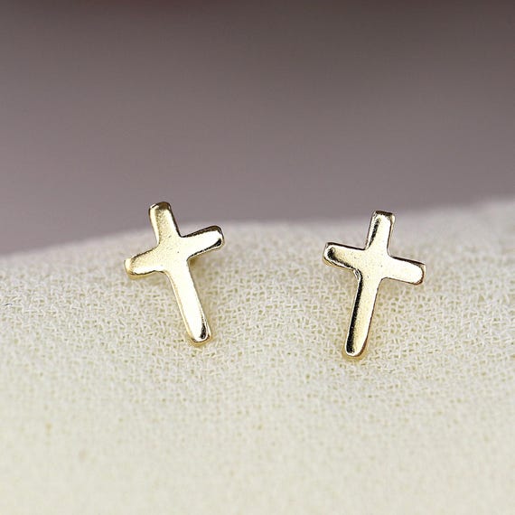 Gold Cross Earrings 14k Solid Gold, Delicate Cross Stud Earrings, Religious Christian Jewelry Gift, Minimalist Everyday Studs Earrings