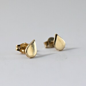 Teardrop Earrings 14k Solid Gold, Dainty Simple Gold Earrings, Everyday Minimalist Handmade Unique Stud Earrings, Best Friend Gift image 8