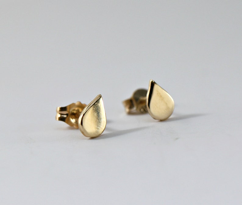 Teardrop Earrings 14k Solid Gold, Dainty Simple Gold Earrings, Everyday Minimalist Handmade Unique Stud Earrings, Best Friend Gift image 8