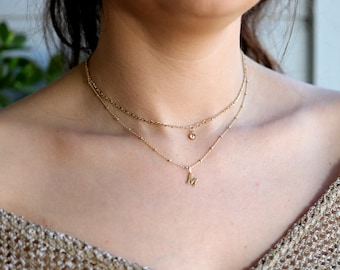 Dainty Initial Necklace, Satellite Initial Necklace, Delicate Letter Necklace, Gold Filled Satellite Necklace, Bead Chain Initial Necklace