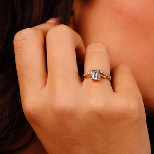 Aquamarine Ring 14k Gold, Emerald Cut Aquamarine Ring, Minimalist March Birthstone Ring, Aquamarine Engagement Ring, Anniversary Ring