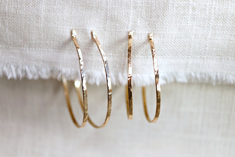 2 Inch Gold Hoop Earrings, Hammered Gold Hoops, Gold Filled Hoop Earrings, Large Hoop Earrings, Jewelry Gift for Her, Gift for Best Friend afbeelding 8