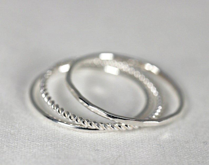 Sterling Silver Dainty Ring Delicate Thin Silver Ring Hammered Silver Ring Rope Ring Silver Stacking Ring Set Silver Midi Ring