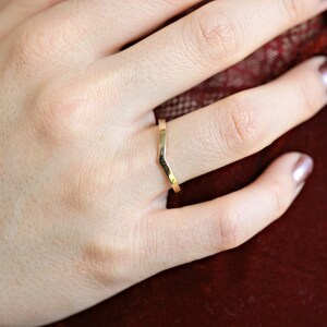 14k Solid Gold Chevron Wedding Band, Rose Gold Wedding Ring, V Shaped Wedding Band, Contour Ring, Nesting Band, V Wedding Jewelry image 5