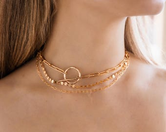 Thick Paperclip Chain Necklace, Gold Toggle Chain Necklace