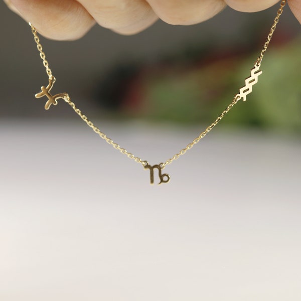 Zodiac Bracelet 14k Solid Gold, Personalized Zodiac Jewelry, Horoscope Necklace, Star Sign Bracelet, Astrology Jewelry Gift For Her