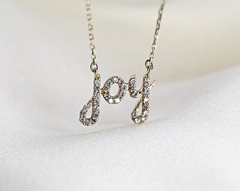 14k Solid Gold Diamond Joy Necklace, 14k Gold Name Necklace Joy, Personalized Diamond Necklace, Joy Necklace, Jewelry Gift for Mom