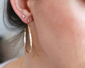 Oval Hoop Earrings, Gold Half Hoop Earrings, Gold Filled Large Hoop Earrings, Hammered Gold Open Hoop Earrings, Gold Filled Hoops Big