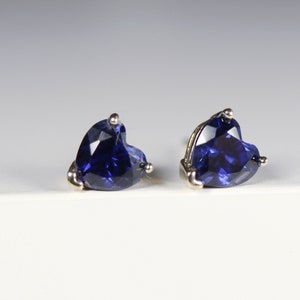 Blue Sapphire Earrings 14k Solid Gold, Heart Cut Sapphire Stud Earrings, Gemstone Earrings, September Birthstone,   Gift for Her