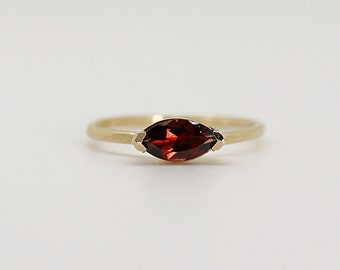 Marquise Garnet Ring 14k Gold, Garnet Engagement Ring, January Birthstone Jewelry, Minimalist Promise Ring Handmade, Red Gemstone Ring