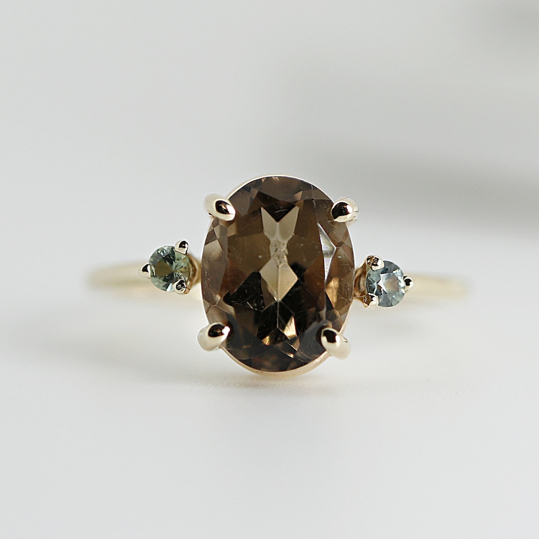 Technibond Pave Set Chocolate CZ Oval Ring 14K Yellow Gold Clad Silver