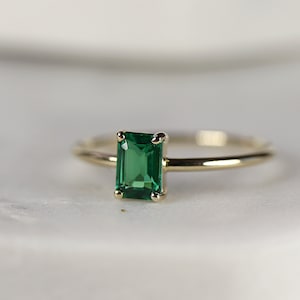 Emerald Ring 14k Gold, Emerald Cut Emerald Engagement Ring Handmade, Minimalist Modern Gemstone Ring, 20th Anniversary Ring, May Birthstone