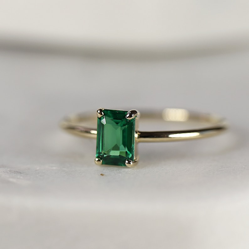 14k Gold Emerald Ring, Emerald Cut Emerald Ring, Minimalist Emerald Engagement Ring, 20th Anniversary Ring, May Birthstone Ring, 