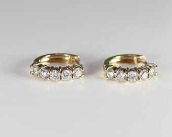Chunky Diamond Huggies 14k Gold, 10 pc Diamond Hoop Earrings, 1 ct Diamond Huggie Hoop Earrings, Chunky Stone Huggies, Single or Pair