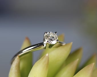 Dainty Diamond Ring 14k White Gold,  0.25ct Diamond Engagement Ring, Brilliant Cut Cathedral Set Diamond Ring, Minimalist Wedding Jewelry