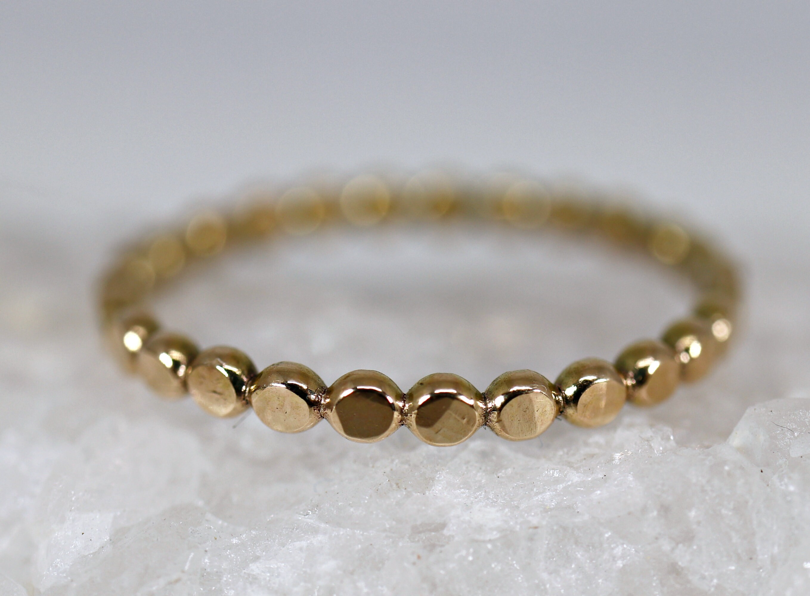 Handmade USA 24k Gold Plated Trendy Beaded Stackable Ring Ball Ring Sizes 5 & 6 