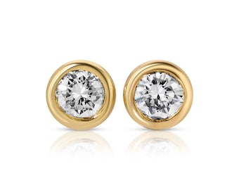 Handmade Diamond Stud Earrings 14k Gold, 0.20 ct. Bezel Set Diamond Earrings Solid Gold, Minimalist Earrings, Bridal Earrings, Everyday Stud