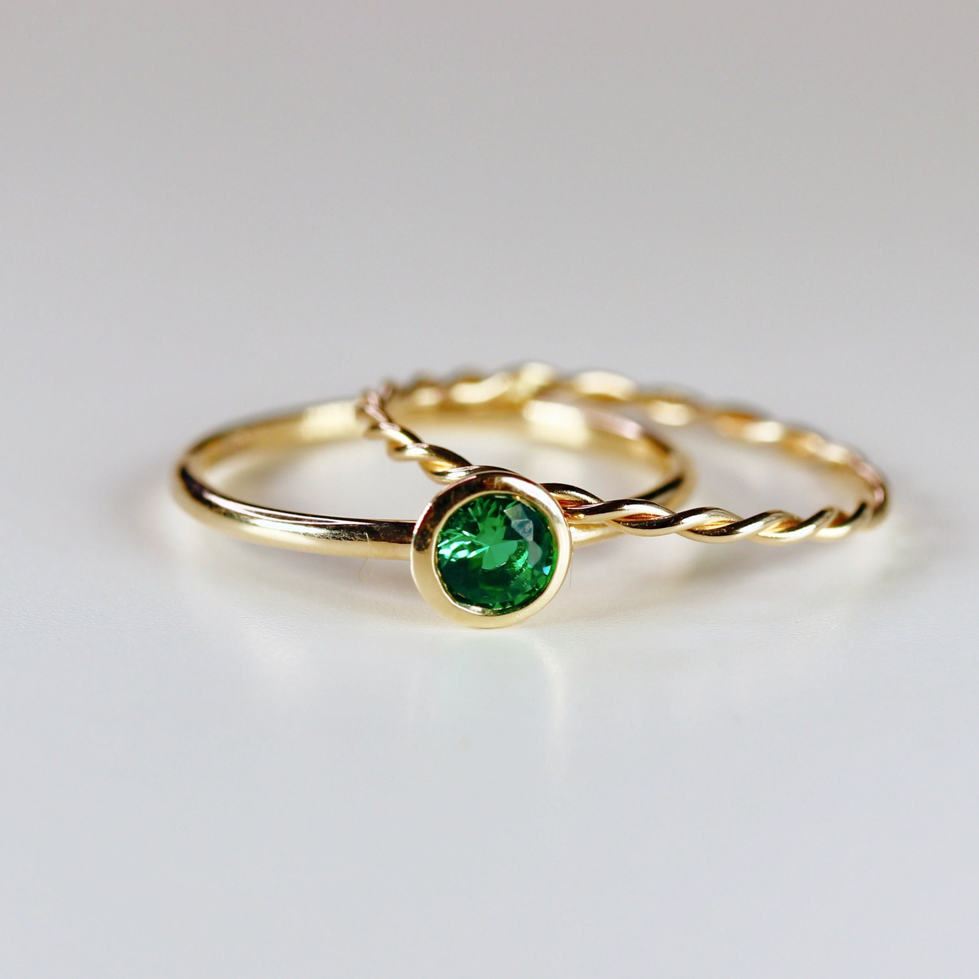 Golden Rope Ring 14k Solid Gold Braided Ring, Skinny Twisted Stacking Ring, Gold Rope ...