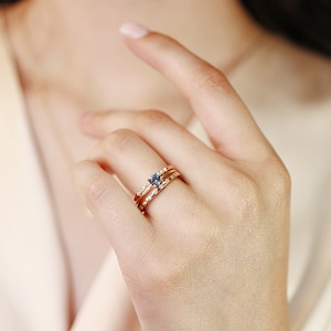 Solitaire Blue Diamond Ring 14k Gold, Minimalist Blue Diamond Promise Ring, Dainty Diamond Ring, Anniversary Ring, Minimalist Gemstone Ring