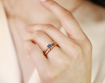 Solitaire Blue Diamond Ring 14k Gold, Minimalist Blue Diamond Promise Ring, Dainty Diamond Ring, Anniversary Ring, Minimalist Gemstone Ring