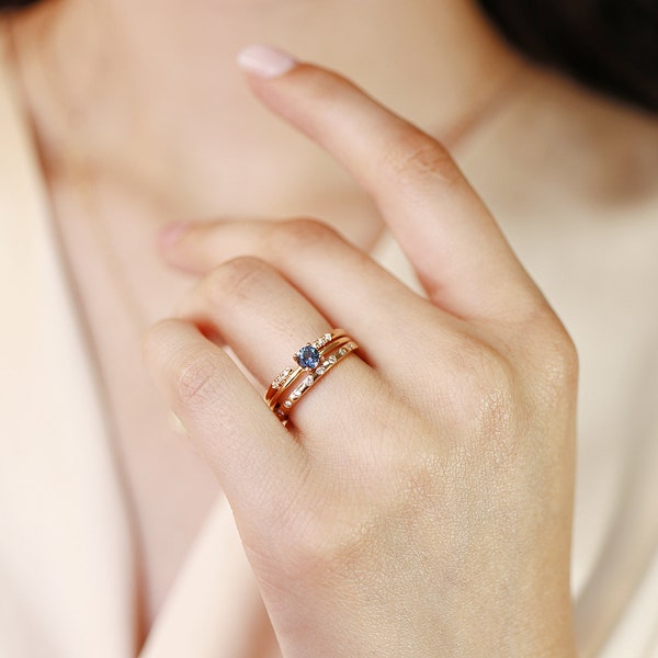 Solitaire Blue Diamond Ring 14k Gold, Minimalist Blue Diamond Promise Ring, Dainty Diamond Ring, Anniversary Ring, Minimalist Gemstone Ring