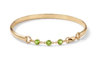 Three Birthstone Bracelet 14k Gold Filled, Peridot Cuff, Personalized Gemstone Cuff, August Birthstone,  Birthday Gift,