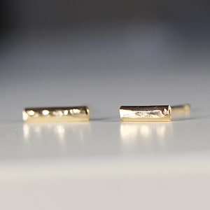 14k Gold Hammered Bar Stud Earrings, Screw Back Solid Gold Bar Earrings, Minimalist Jewelry Handmade Gift, Gold Simple Geometric Studs