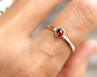Sterling Silver Garnet Ring, Garnet Stacking Ring, January Birthstone, Handmade Birthstone Jewelry, Garnet Birthstone Ring