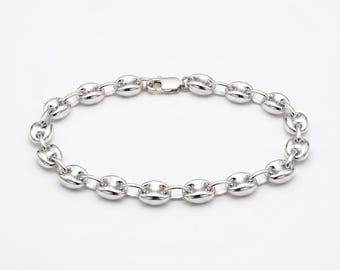 Sterling Silver 6.3 mm Puffy Mariner Chain Bracelet | Unisex Anchor Link